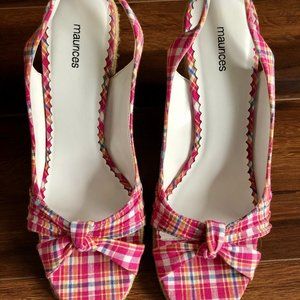 Maurices Pink Plaid Wedge Sandal
